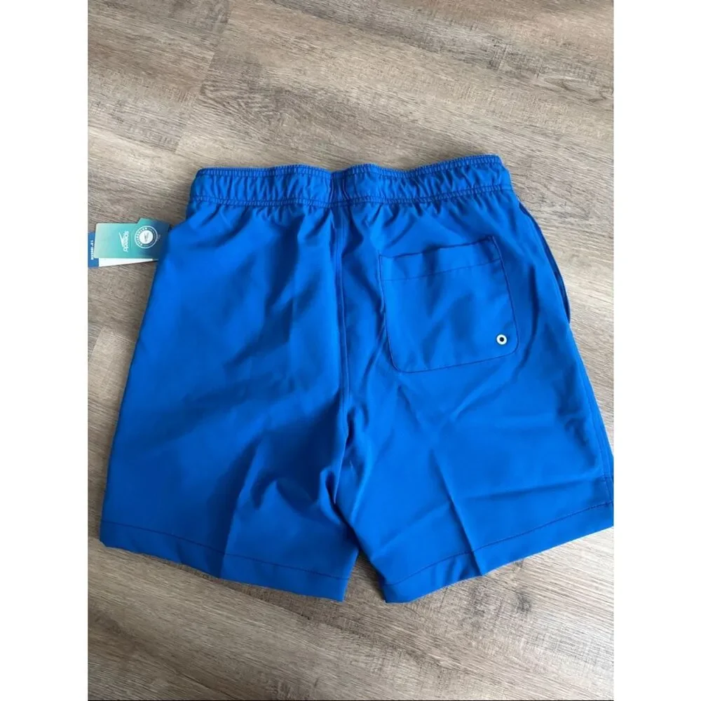 Speedo Men’s Royal Blue Navy and Aqua Stripe Swim Trunks